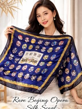 Rare Beijing Opera Facial make up Silk‎ scarf